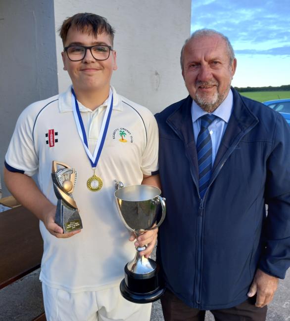 Player of the Match Ollie Tucker with Chairman PCCC Dave Brandon
